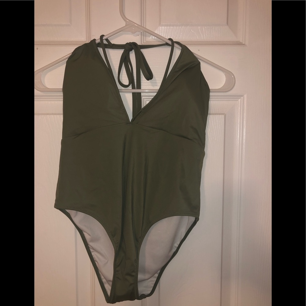 Pink olive green one piece bathinsuit